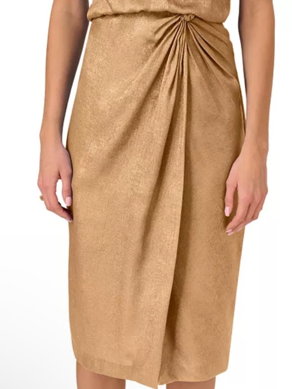 Adrianna Papell Gold Foil Draped Midi Cocktail Dress Size 4 NEW - Picture 2 of 12